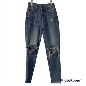 Pull & Bear High Rise Ripped Knees Light Wash Jeans